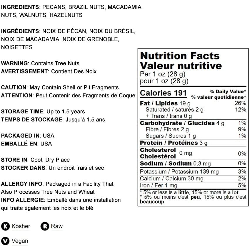 Food to Live Food to Live Keto Nuts Mix, 1 Pound Keto Snack Contains Raw Brazil Nuts, Pecans, Walnuts, Hazelnuts and Macadamia Nuts, Low Carb Vegan Superfood, Kosher, Non-Irradiated, No Added Sugar, Bulk