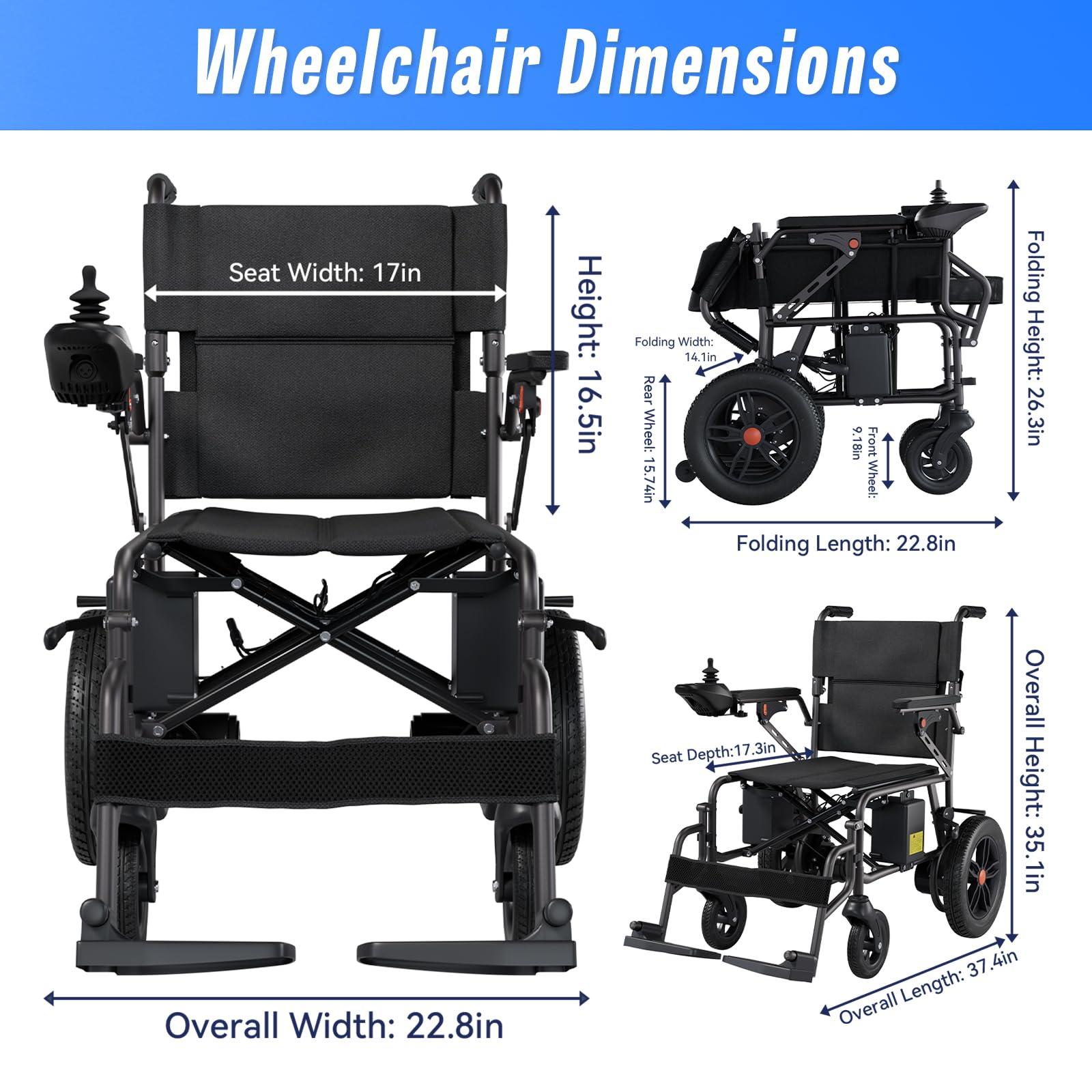 DAHAIY Electric Wheelchair for Adults - 10 Miles Long Travel Range, Lightweight Folding, Motorized Power Chair for Indoor/Outdoor Mobility - Compact Size - Matte Black