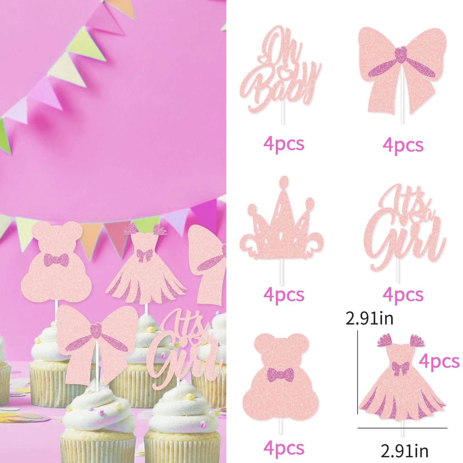 G-LOVELY\'S 24 PCS Oh Baby Cupcake Toppers Glitter Oh Baby Cake Decorations Baby Shower Gender Reveal Cupcake Picks for Boy or Girl Theme Baby Shower Kids Birthday Party Supplies