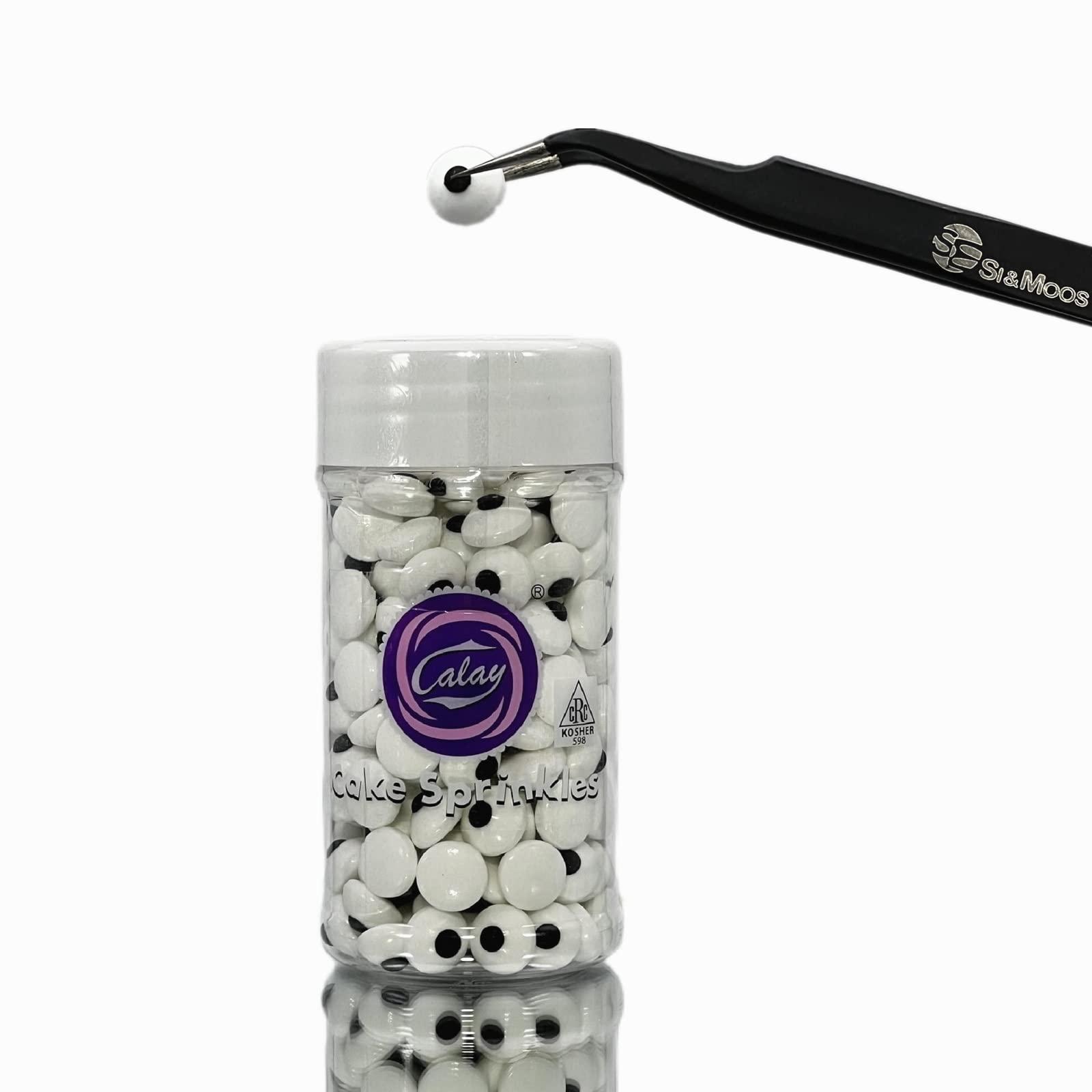 SE SI&MOOS Small Edible Eyes for Decorating Candy Eyes Edible Eyes for Cupcakes Small Eyeball Sprinkles Edible Googly Eyes Kosher Christmas Cookie Decorations 2.75 OZ with Tweezers