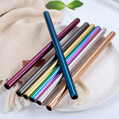NiceCaTeLe Reusable Metal Boba Straws & Smoothie Straws 50Pack.NiceCaTeLe 0.5" Wide Blue Jumbo Stainless Steel Fat Straws in Bulk for Bubble Tea/Tapioca Pearl, Milkshakes, Smoothies, Jumbo Drinks (Blue)