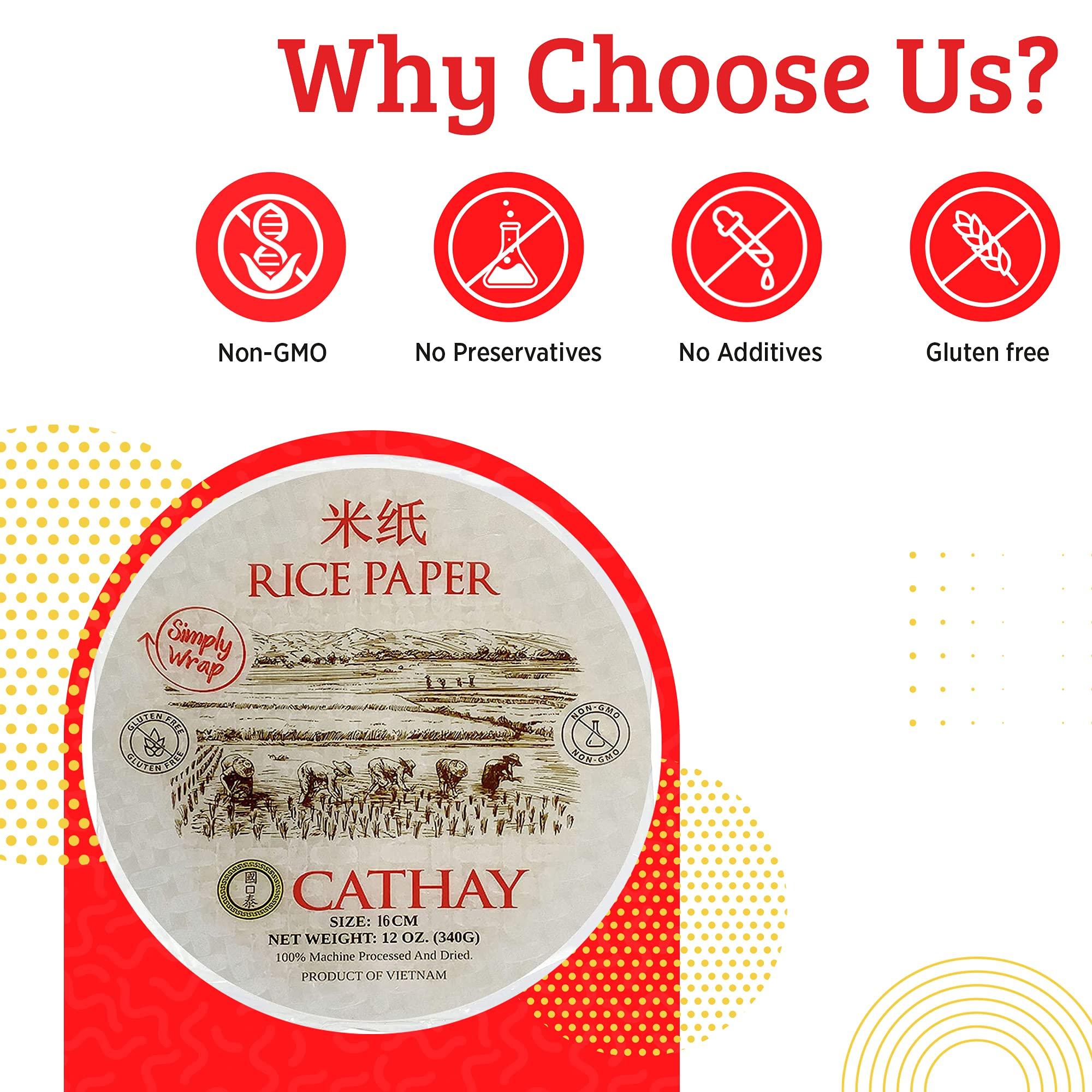 Cathay Cathay Fresh Spring Roll Rice Paper Wrappers, Rice Paper Wrappers for Fresh Rolls-25 Sheets, Non-GMO, Gluten-Free, Low Carb, Vietnamese Summer Wrap with Natural Ingredients, Veggie Wrap