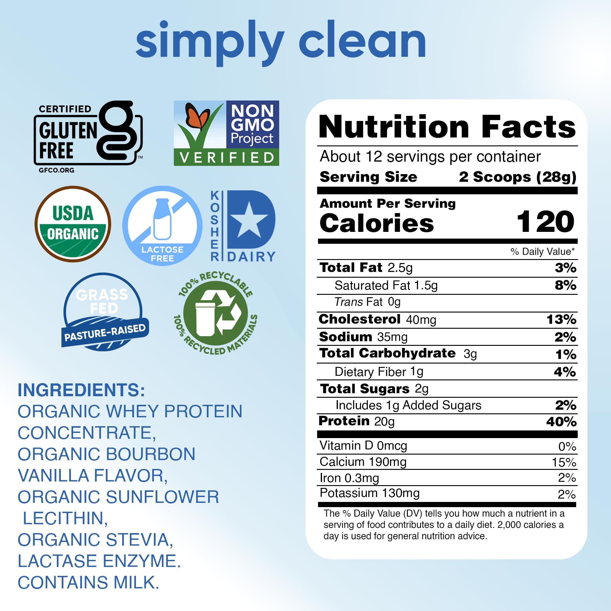 simply tera\'s simply tera\'s Lactose Free Organic Whey Protein - Lactose Free Protein Powder, Vanilla Protein Powder with 20g of Protein Per Serving, Non-GMO, Gluten-Free, rBGH-Free, Kosher - 12 Oz