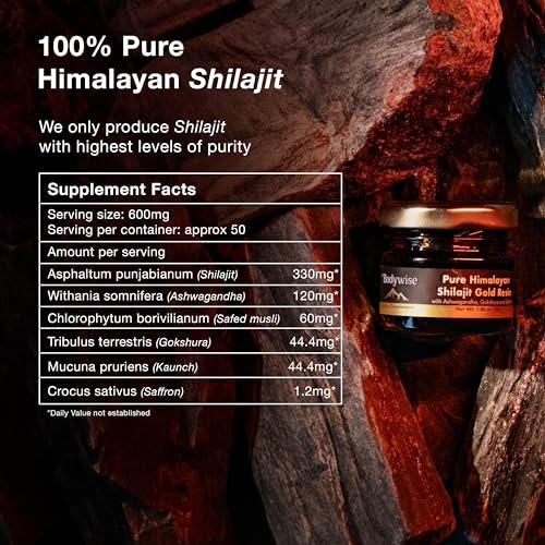 Be Bodywise Be Bodywise Pure Himalayan Shilajit Resin Gold I Lab tested I Ashwagandha, Gokshura & Saffron I Fulvic Acid & Trace Minerals I Shilajit for Men & Women | Zero Sugar I 100% Organic & Natural I 30 gm.