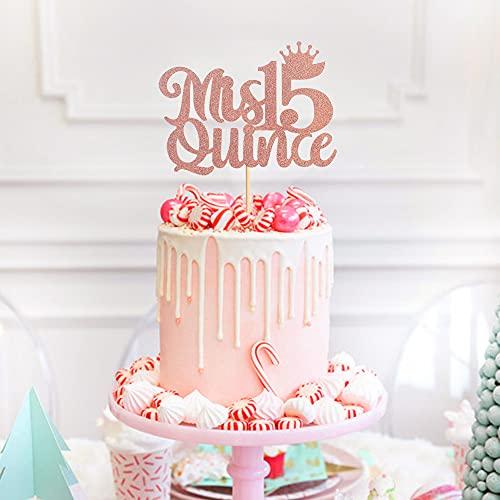 Unimall Unimall Rose Gold Glitter Spanish Mis Quince Cake Toppers with Crown 15th Birthday Party Cake Toppers My Fifteen Years Old Birthday Children 15 Birthday Cake Picks Party Decoration