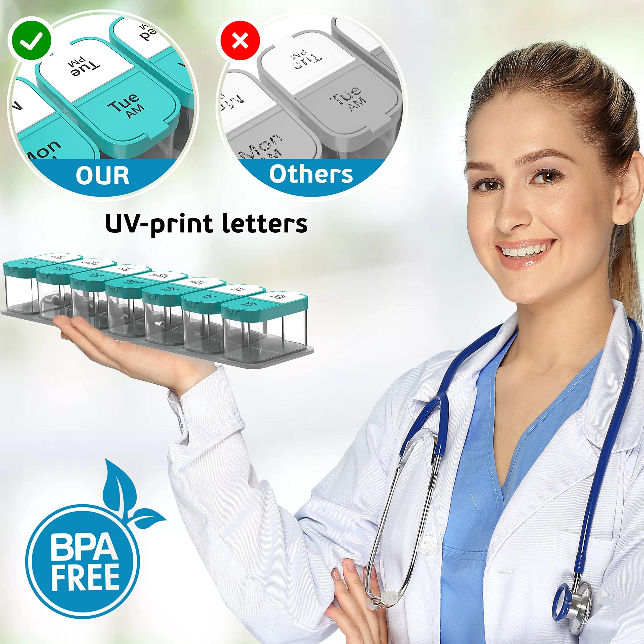 BEXEEN Extra Large Weekly Pill Organizer - XL Daily Pill Box - 7 Day Am Pm Pill Case Jumbo Pill Container for Supplements Big Pill Holder Twice A Day Oversized (Mint/White)