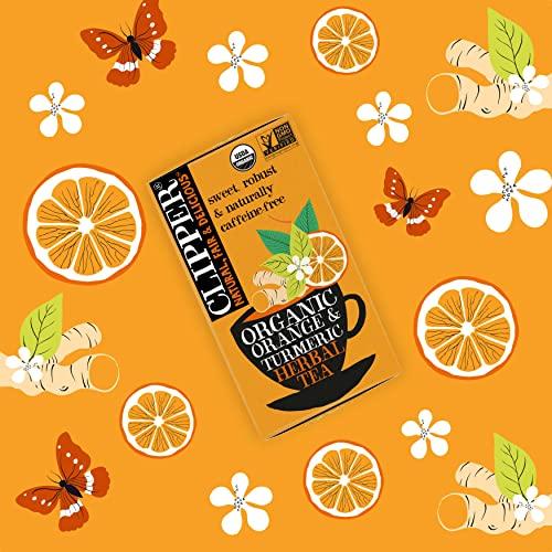 Clipper Natural, Fair & Delicious Clipper Tea, Orange & Turmeric, Organic Tea with Licorice Root, Orange Peel and Hibiscus, Plant Based Herbal Tea, Caffeine Free British Tea, 1 Pack, 20 Unbleached Tea Bags