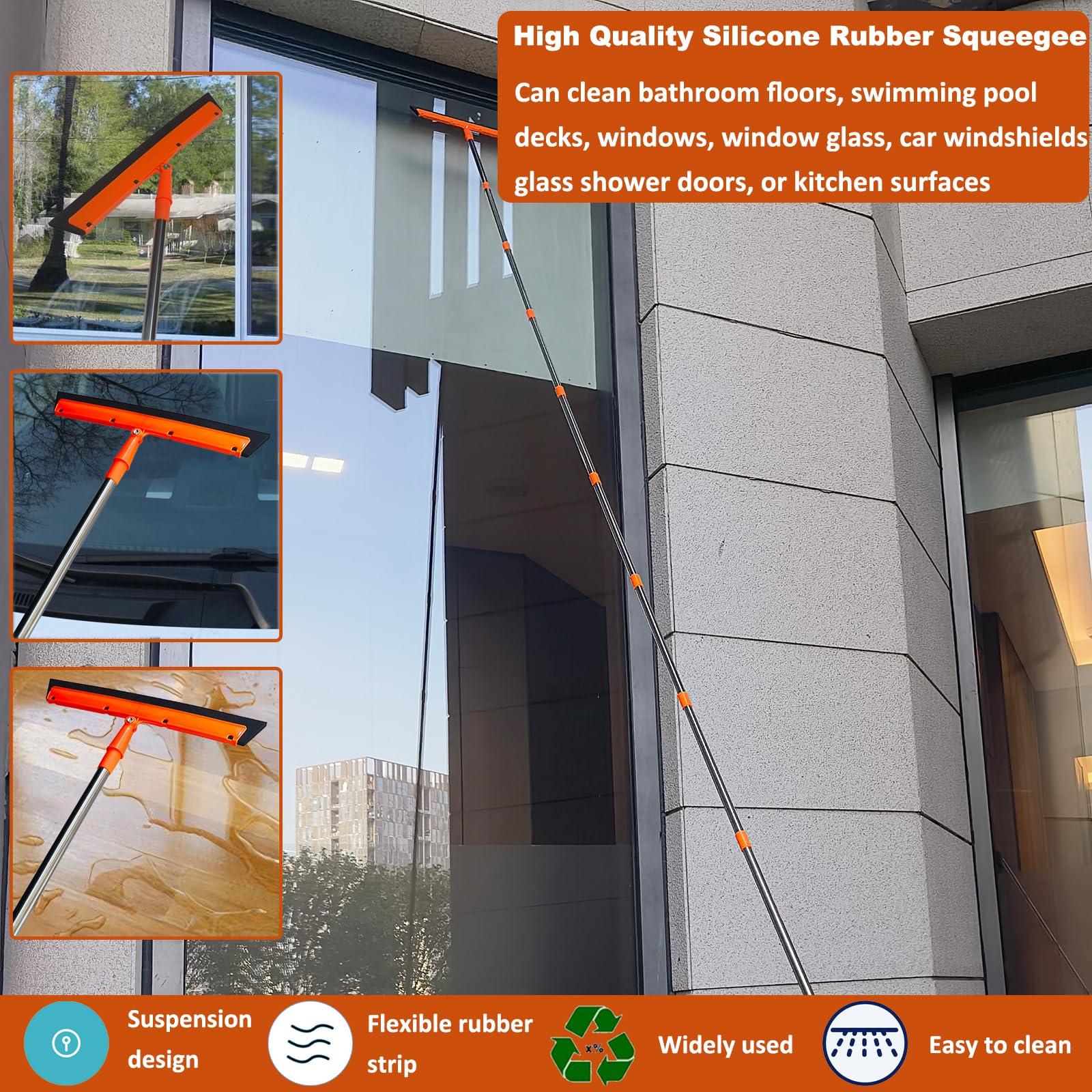 Tonmp 20+ Feet High Reach Duster Kit with 3-14 ft Extension Pole // High Ceiling Dusting and Window Cleaning Kit with Spliceable Pole - Window Washer & Squeegee, Cobweb Duster, Fan Blade and Feather Dusters