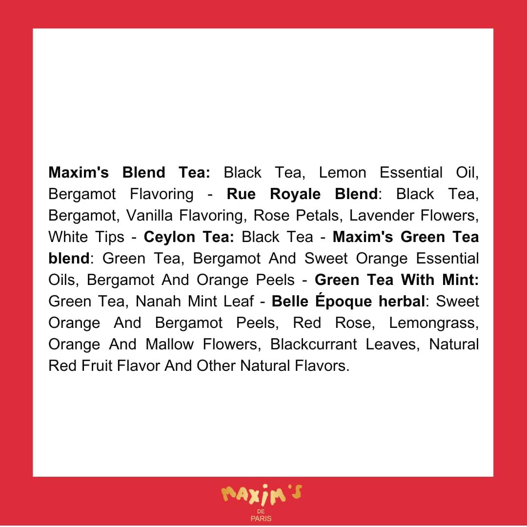MAXIM\'S DE PARIS Maxim\'s De Paris Gift Box Tea Sampler - French Iconic Brand - 30 Tea Bags - Assortment of 6 Gourmet Teas - Individual Wrapping for Freshness - Ready to Gift Box - Gift for Tea Lovers or Francophile