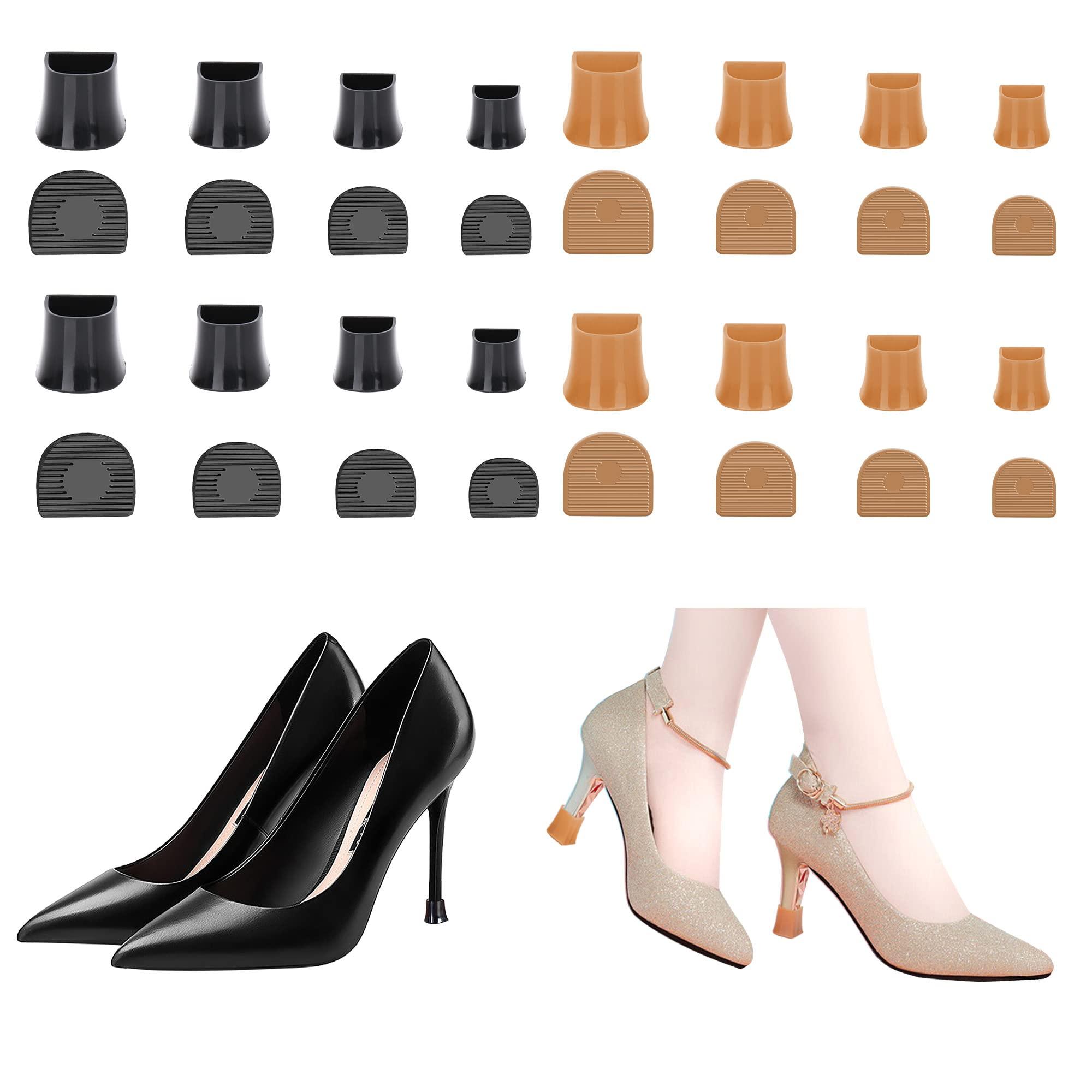 SooGree High Heel Protectors Stiletto Heel Repair Caps Covers & Heel Stoppers 4 Sizes High Heel Tip Covers, Noise Reducing, Slip-No Caps (8 Pairs Apricot / 8 Pairs Black)