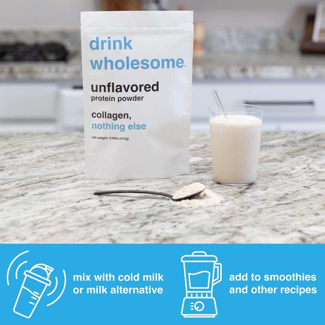 drink wholesome drink wholesome Unflavored Collagen Protein Powder | for Sensitive Stomachs | Gut Friendly | Dairy Free | Low FODMAP | No Artificial Sweeteners | No Bloating or Gas | No Constipation or Diarrhea