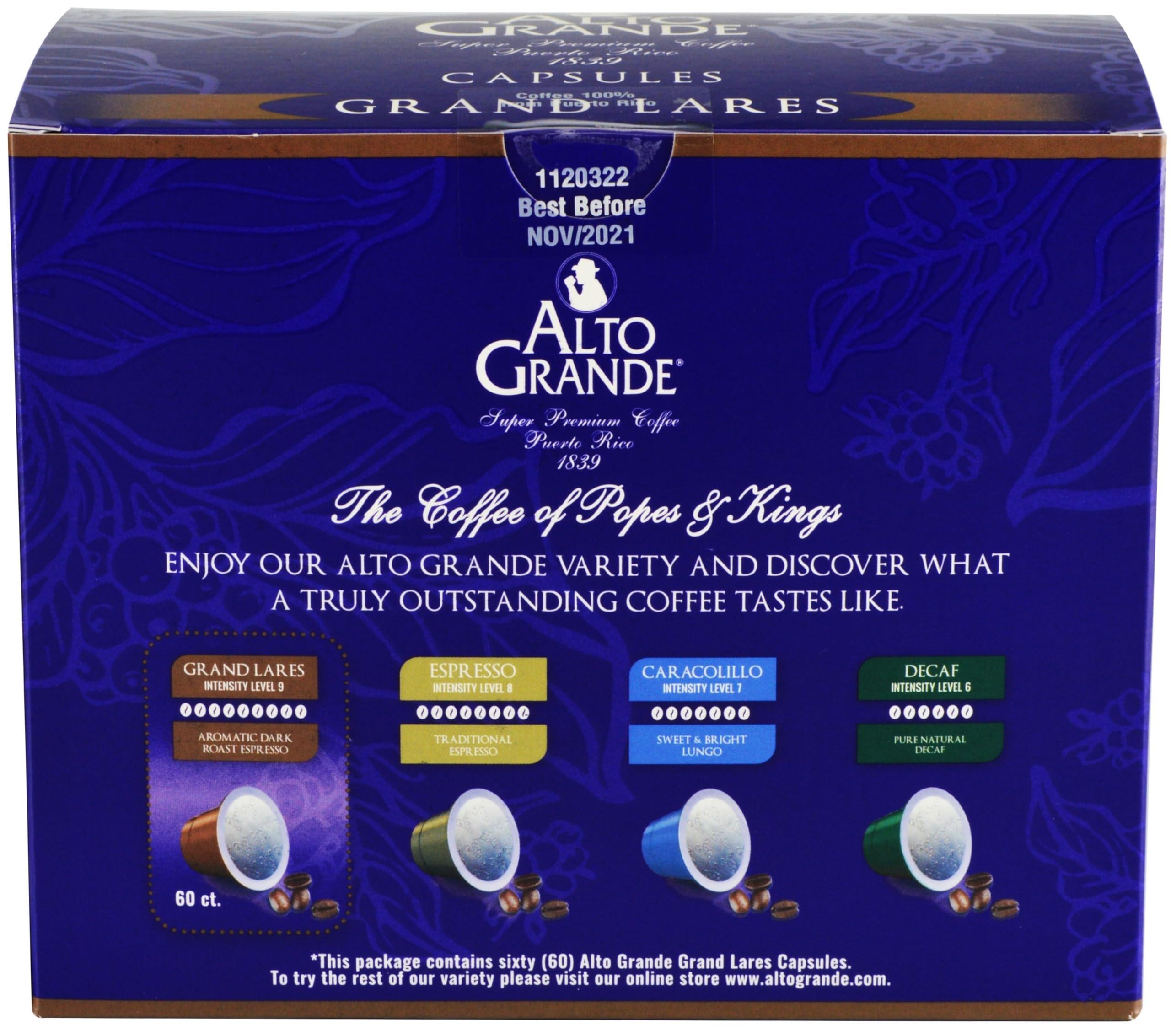 Alto Grande Alto Grande Super Premium Coffee Single Serve Capsules for Nespresso Machines, 100 Percent Arabica Coffee From Puerto Rico (Grand Lares, 60 Count)