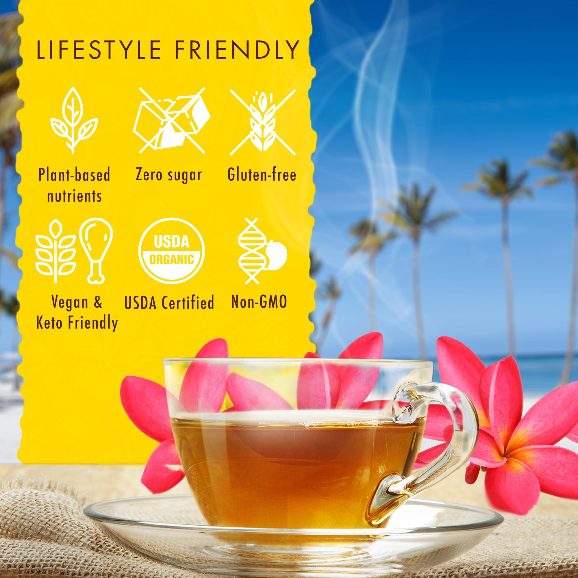 HAWAIIAN NATURAL T·E·A Hawaiian Natural Tea Pineapple Strawberry Flavored Organic Tea - Tropical Fruit Green Tea Blend with White Tea - Perfect Daily Cup & Gift for Tea Lovers - 20 Tea Bags