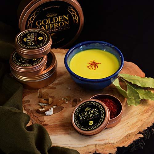 GOLDEN SAFFRON Golden Saffron, Finest Pure Premium All Red Saffron Threads, Grade A+ Super Negin, Non-GMO Verified. For Tea, Paella, Rice, Desserts, Golden Milk and Risotto (5 Grams)