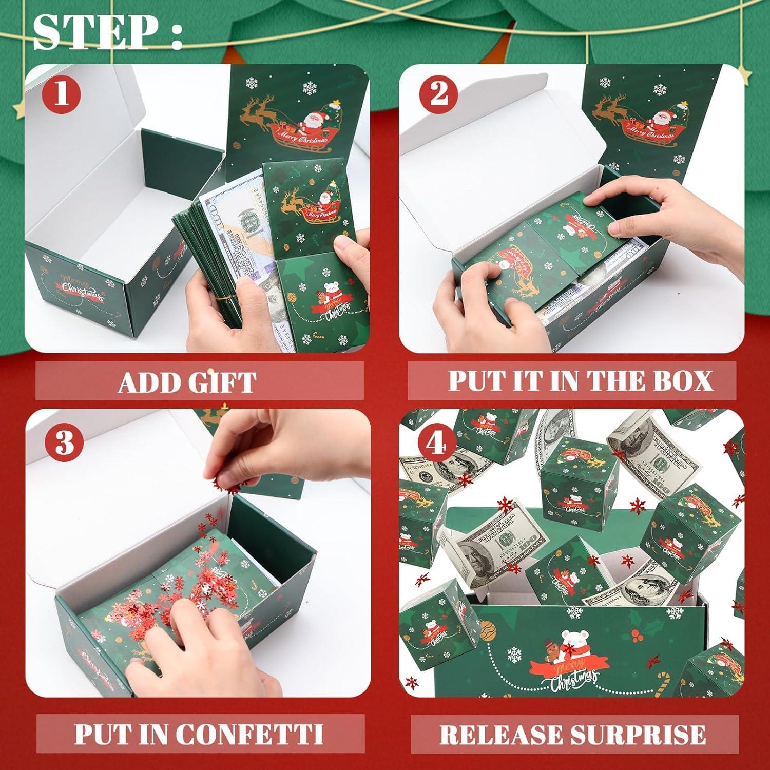 ZHISHILIUMAN Surprise Box Gift Box for Money, Merry Christmas Surprise Gift Boxes, Folding Bouncing Pop-Up Explosion Gift Box, Gifts Boxes for Christmas Birthday Anniversary Valentine Proposal (Green-12pc)