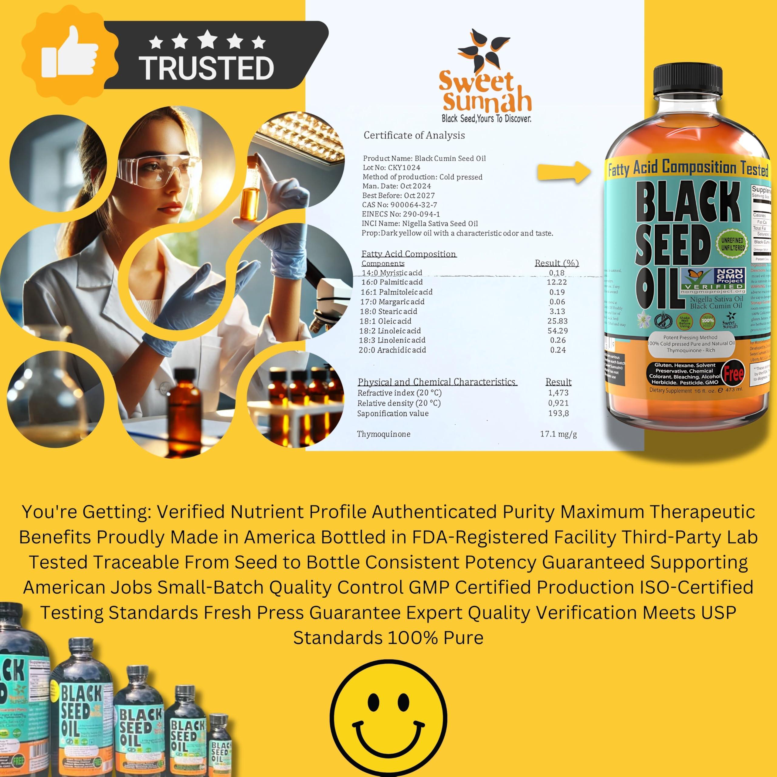 SWEET SUNNAH BLACK SEED, YOURS TO DISCOVER 180 Days Premium 2 pack 16-Ounce Turkish Black Seed Oil - 3x Thymoquinone for Optimal Wellness and Immunity - Cold-Pressed, Natural Source of Antioxidants - Boost Energy and Vitality - by Sweet Sunnah