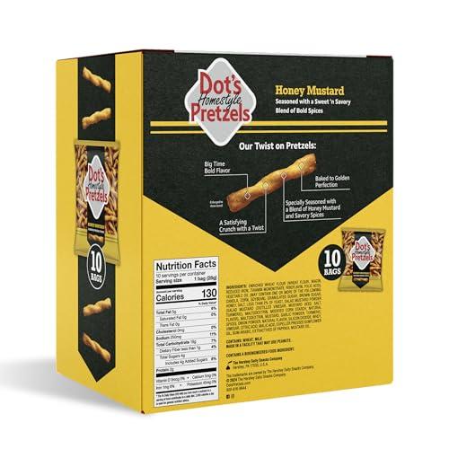 Dot\'s Homestyle Pretzels Dot\'s Pretzels Honey Mustard Seasoned Pretzel Twists, Healthy Kids Snacks, 1oz Grocery Sized Bag (10 Count)