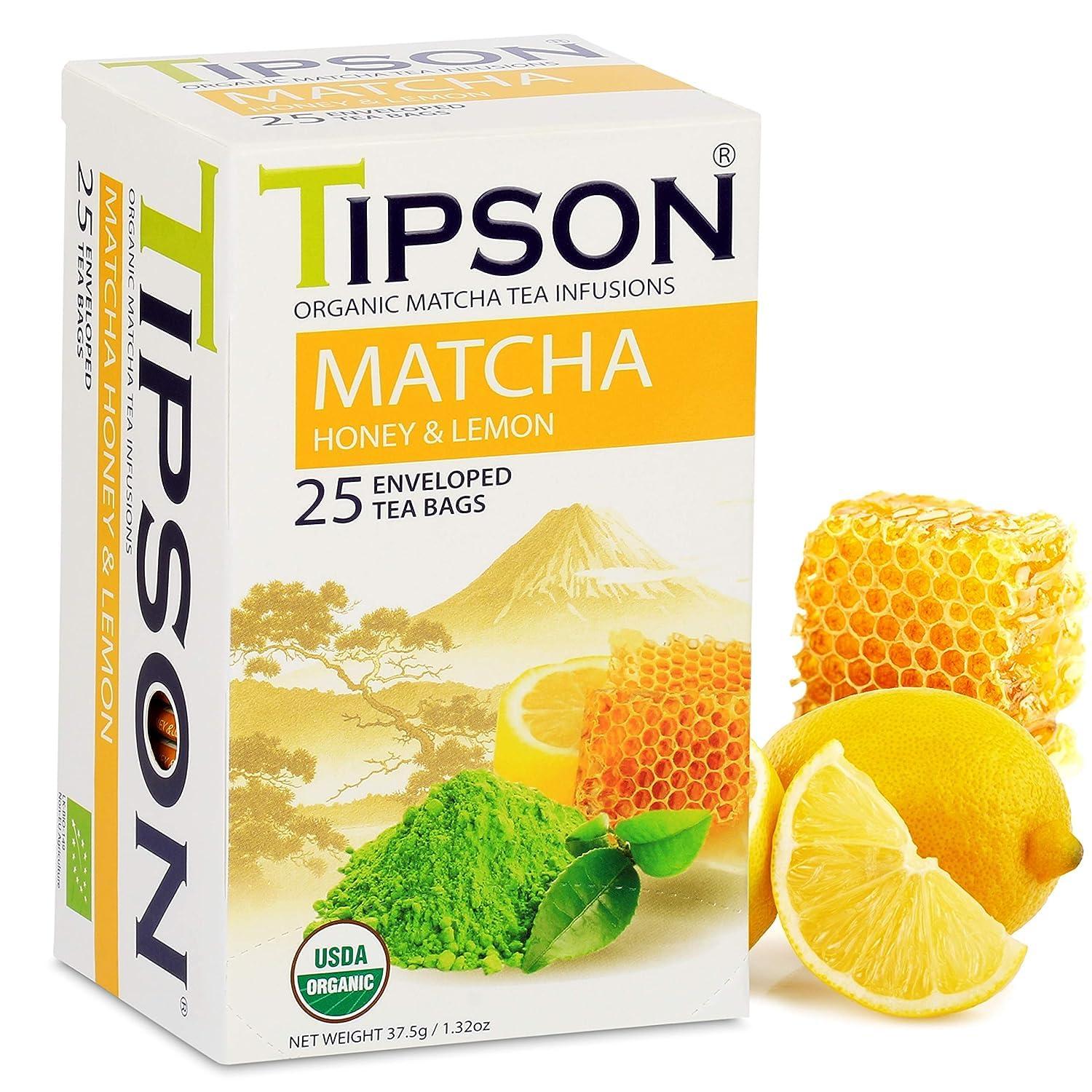 Tipson Tipson Organic Matcha Tea Infusions - Matcha Honey and Lemon Flavor - Non GMO and Gluten Free - 25 Premium Tea Bags (Pack of 1)