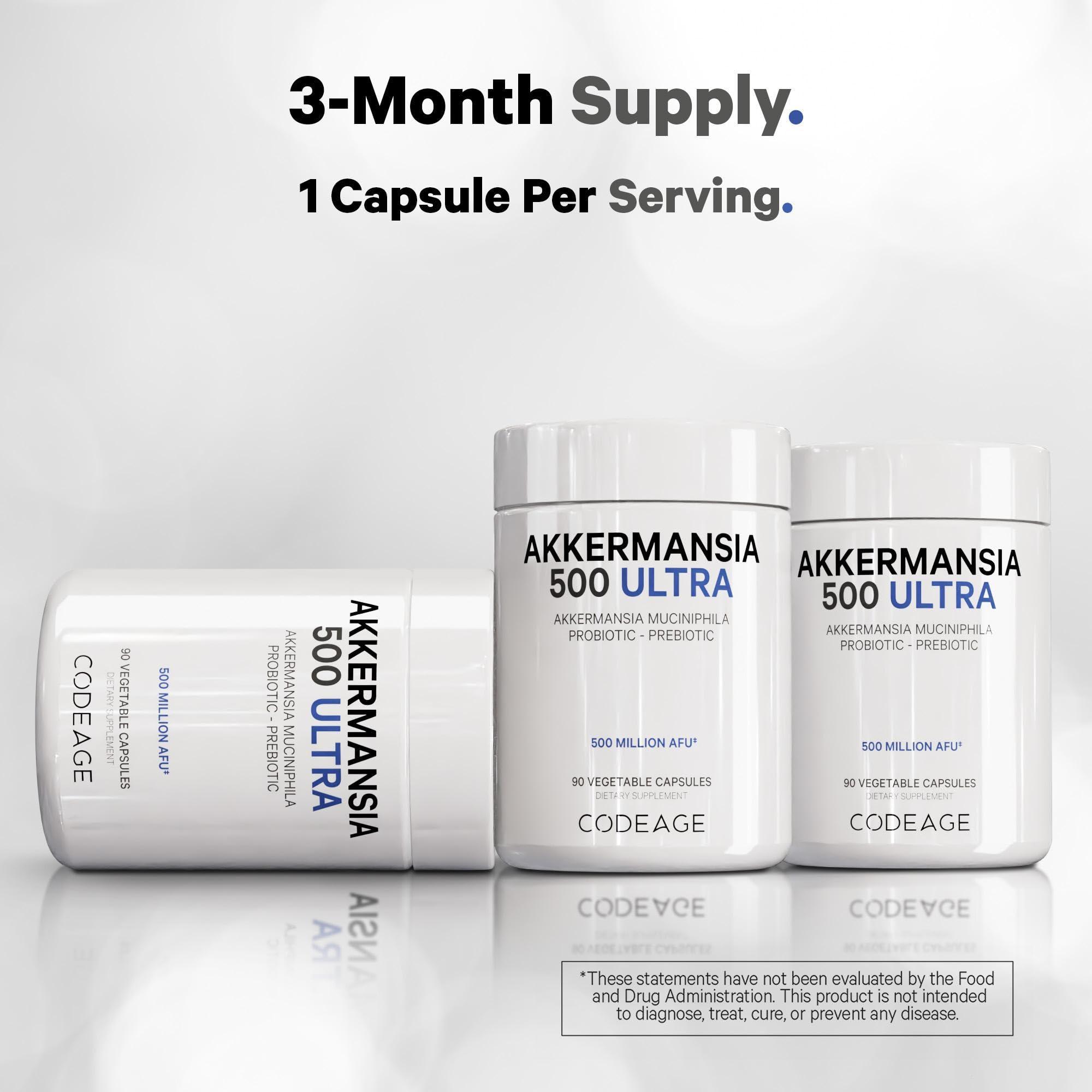 Codeage Codeage Akkermansia Muciniphila Probiotic Ultra - High-Potency 500M AFUs Akkermansia Probiotic Supplement - Enhanced Daily Probiotic & Prebiotic, Chicory Inulin - 3-Month Supply - 90 Capsules