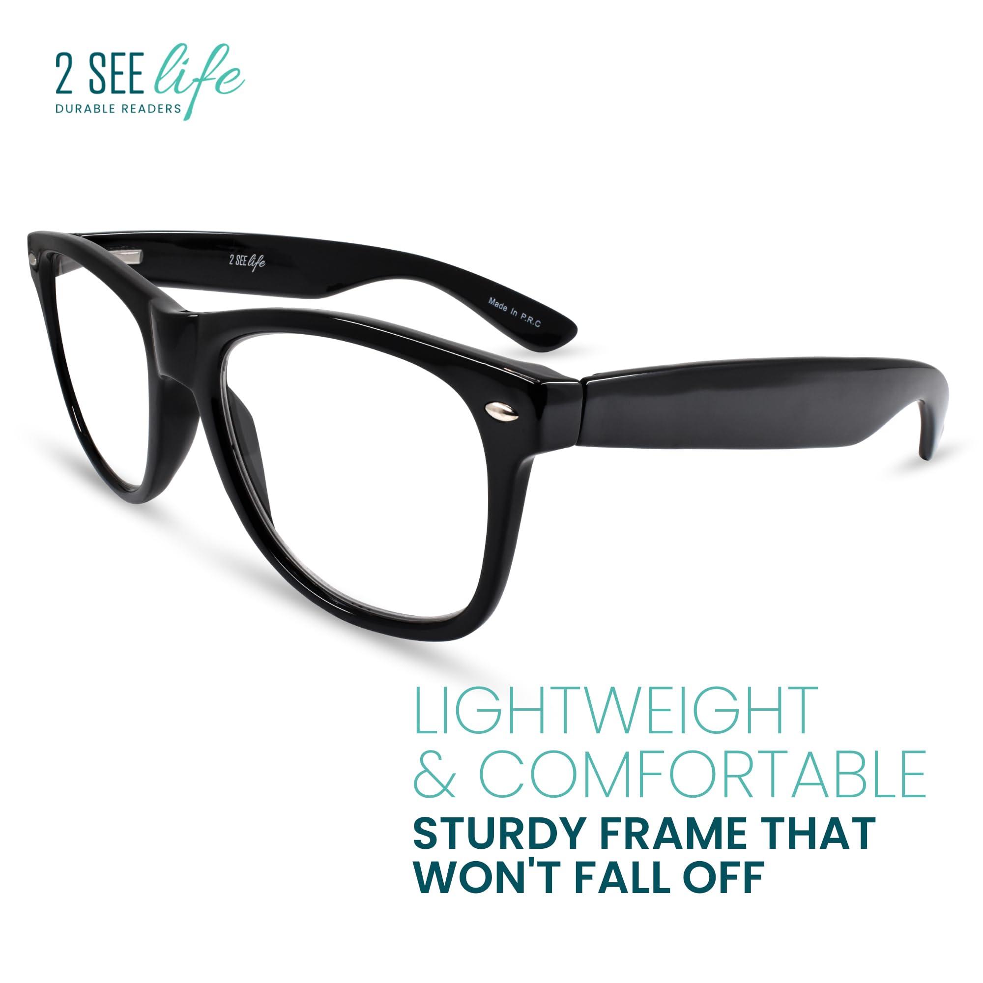 2SeeLife Black Thick Frame Oversized Reading Glasses Men 1.0 To Look Trendy With Clear Vision - Sturdy & Durable Glasses For Men to Fit All Face Shapes - Comfy Readers For Men - Mens Reading Glasses 1.0