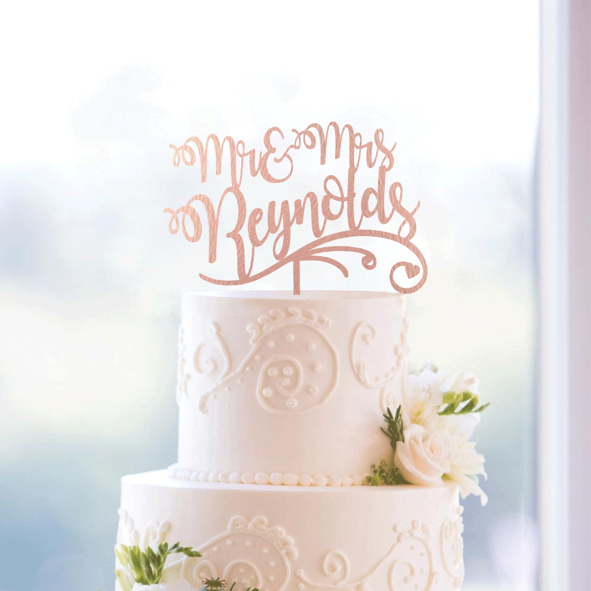 EvaMall Custom Gold Wedding Cake Topper, Mr Mrs Cake Topper, Personalized Cake Topper, Wedding Cake Topper, Anniversary Cake Topper, Custom Cake Topper