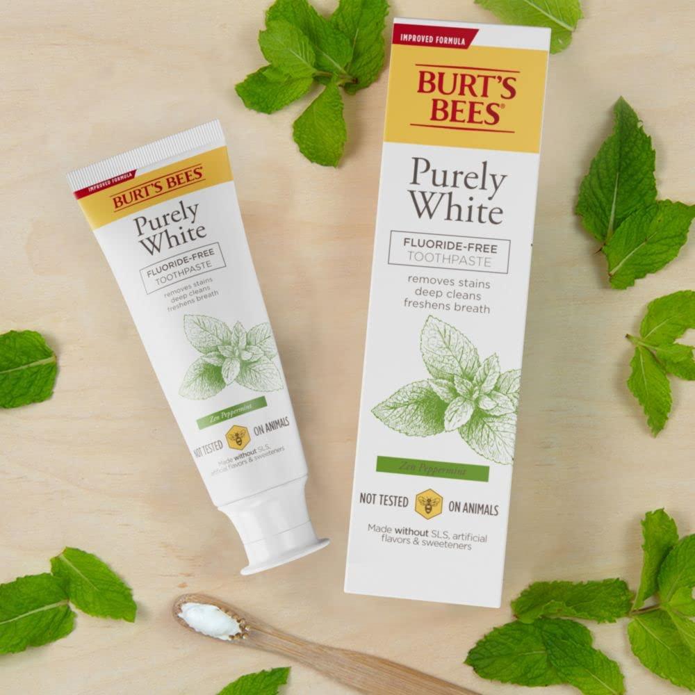 Burt's Bees Burt’s Bees Toothpaste, Natural Flavor, Fluoride-Free, Purely White, Zen Peppermint, 4.7 oz, Pack of 3
