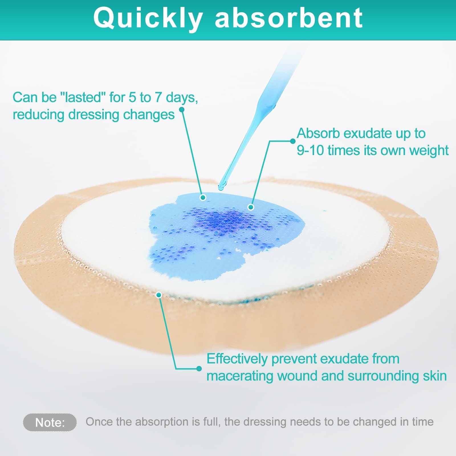 Dimora Hydrocolloid Wound Dressing, 10 Pack Ultra Thin 4\" x 4\" + Ag Silver Sacrum Foam Wound Dressing Bandages Silicone Adhesive Border 7\"x7\"