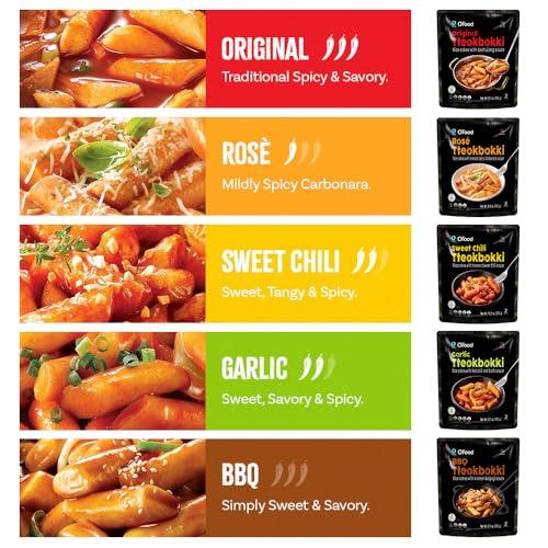 C O\'Food Chung Jung One O\'Food Tteokbokki Variety Pack, Pack of 5, Instant Korean Rice Cakes, Authentic Spicy Street Food, Ready to Eat, No MSG, No Corn Syrup
