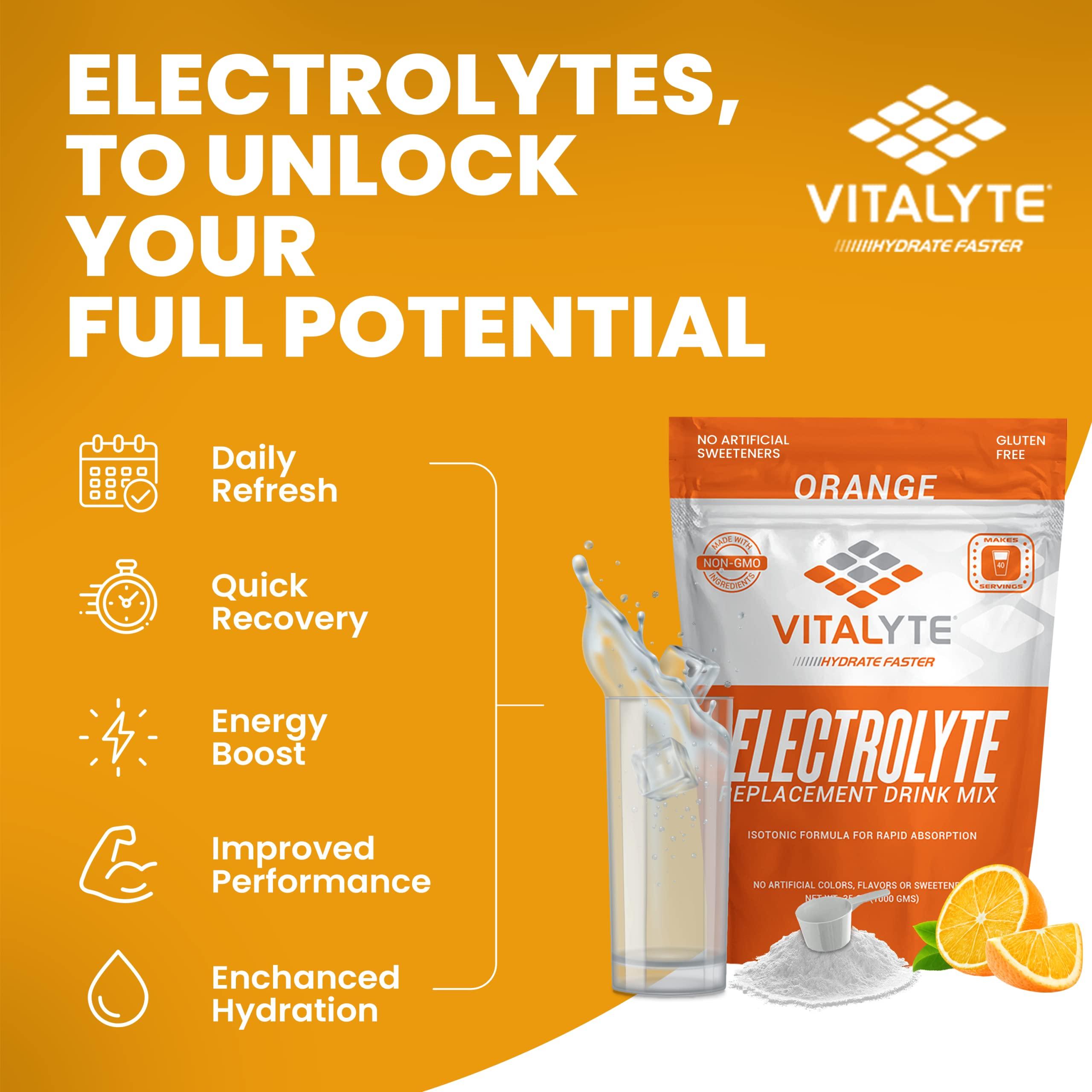 Vitalyte Vitalyte Electrolyte Powder Drink Mix Bundle, 1 Standup Pouch + 25 Count Packet, Gluten Free Post Workout Powder Drink Mix, Orange Flavor