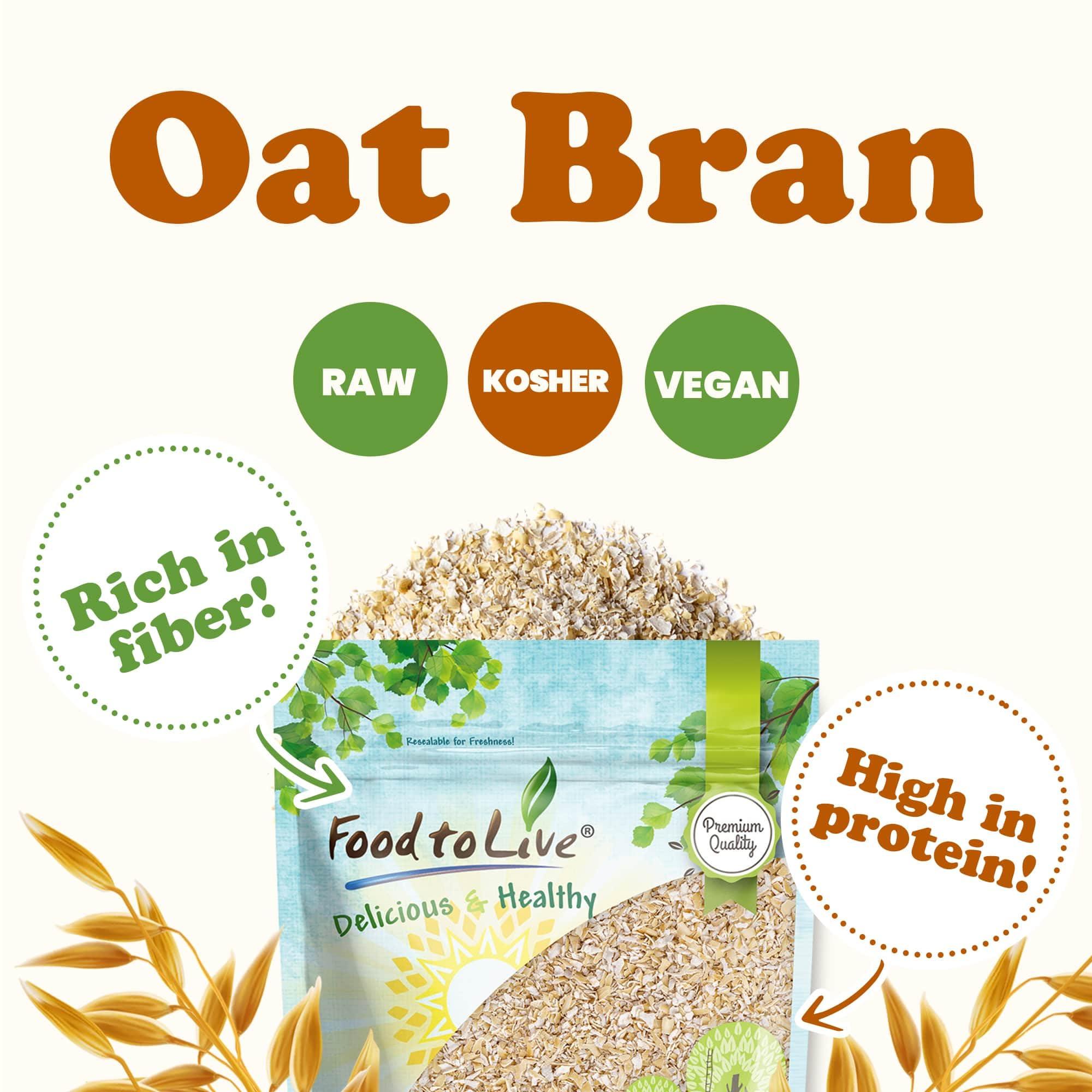Food to Live Food to Live Oat Bran, 4 Pounds A Nutritional Powerhouse High Fiber Hot Cereal, Milled from High Protein Oats. Raw, Unprocessed, Vegan, Kosher, Bulk. Good for Dukan Diet