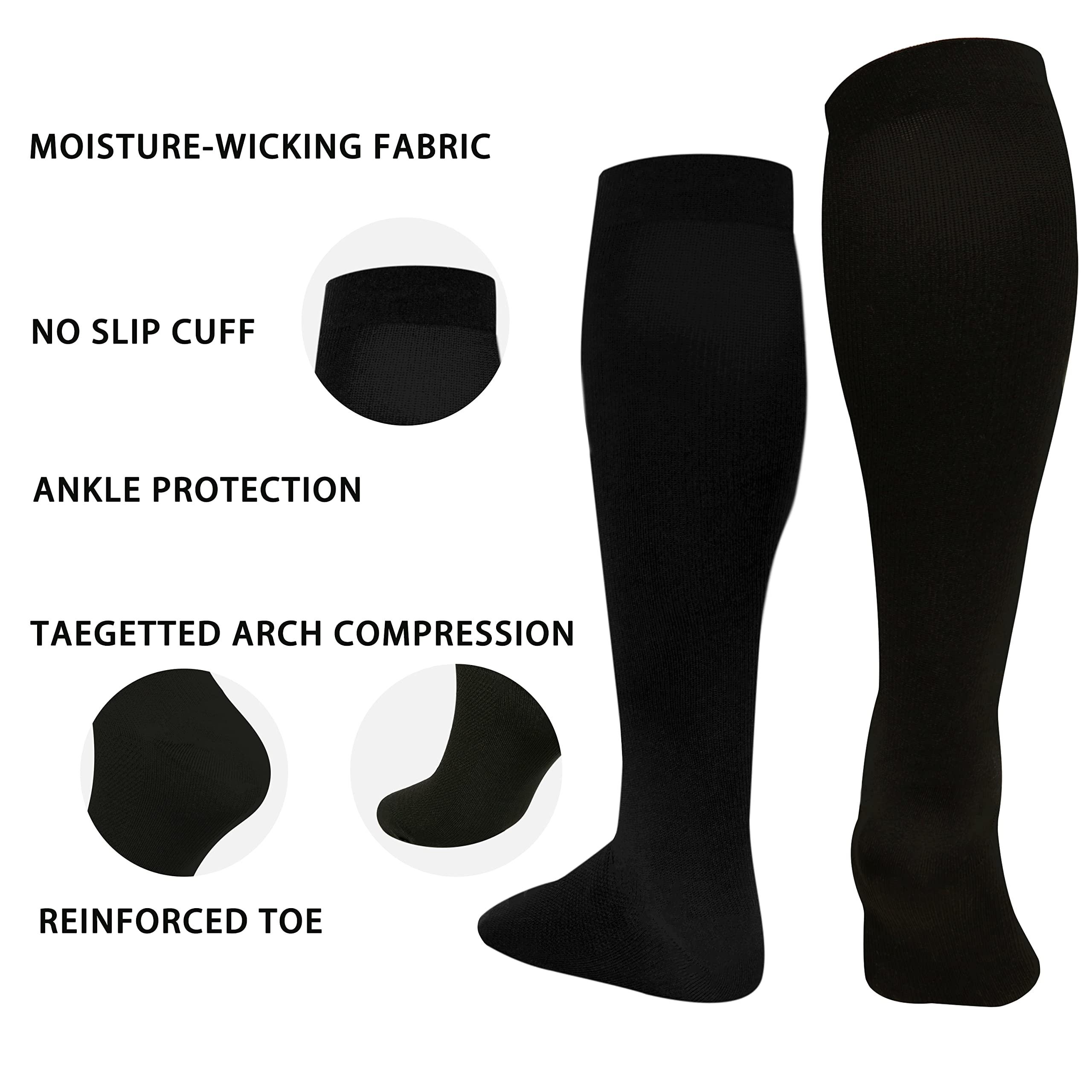 Tapesb 3 Pairs Plus size compression socks wide calf women men knee high 20-30 mmhg circulation for swelling 2xl 3xl 4xl 5xl