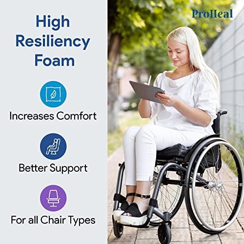 ProHeal Gel Coccyx Wheelchair Seat Cushion - Tailbone Pressure and Pain Relief - Gel Infused High Density and Resilient Foam with Coccyx Cut Out - 18\" x 16\" - 2 Low Profile - 1 Year Warranty