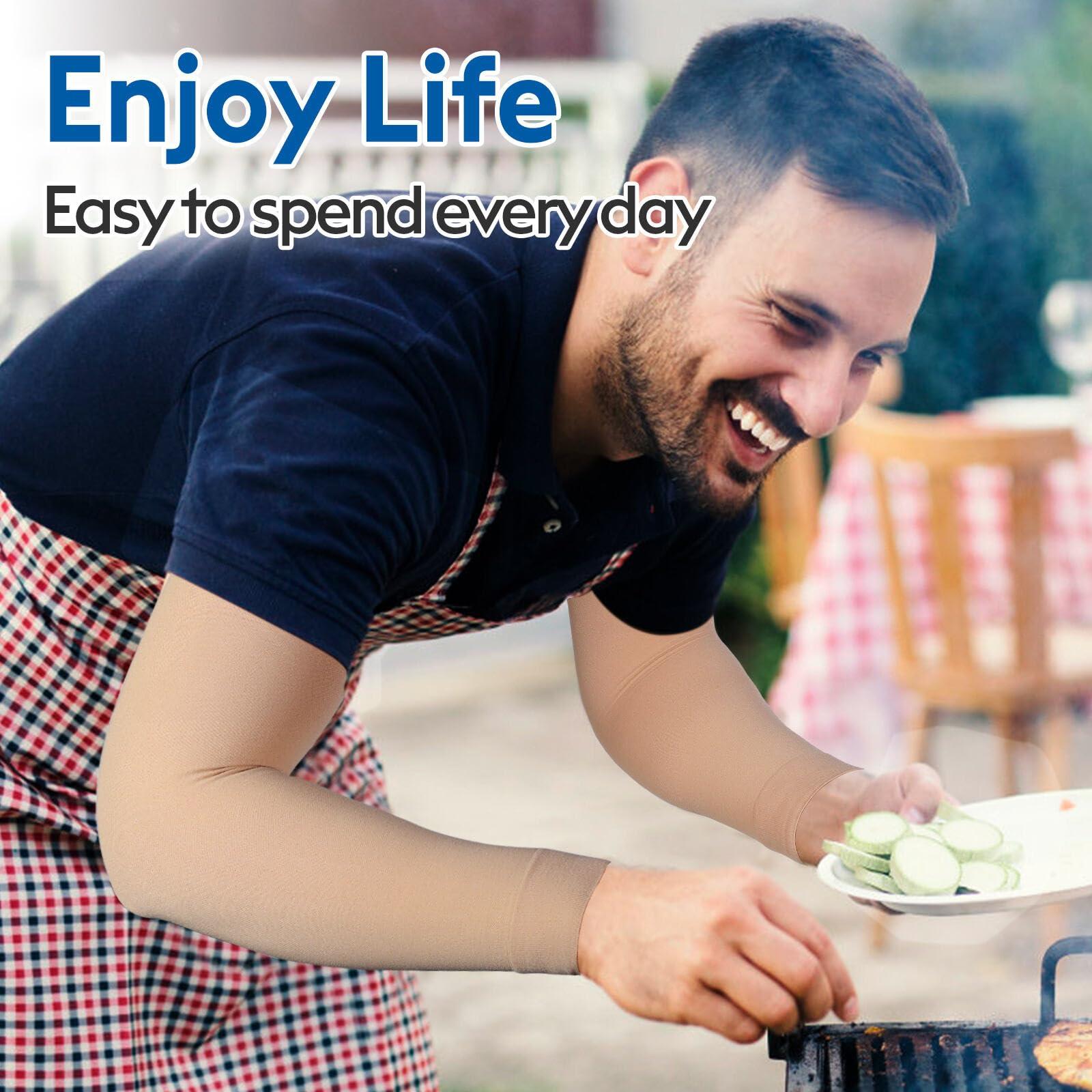 NURCOM NURCOM Medical Compression Arm Sleeve for Men Women, 2 Pack, No Silicone, Soft-In 20-30mmHg for Lymphedema, Lipedema, Pain Relief, Edema, Swelling, Post Surgery Recovery, Beige M