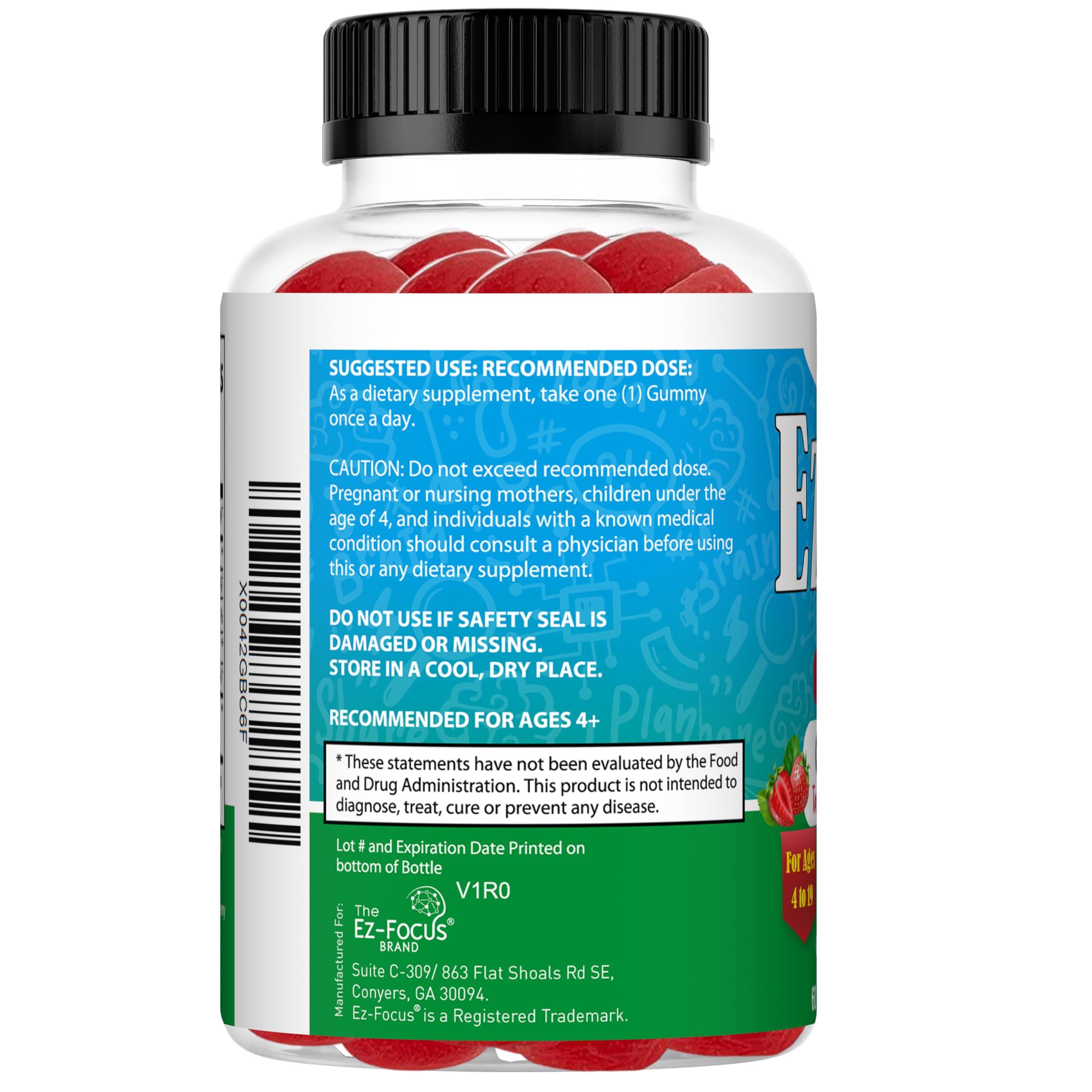 Ez-Focus Ez-Focus Organic Ashwagandha Gummies for Kids & Teens Calm & Focus Supplement with Ashwagandha Extract, Natural Calm Gummies for Kids, Sleep & Mood Support, Attention & Focus Vitamins- 60 Ct