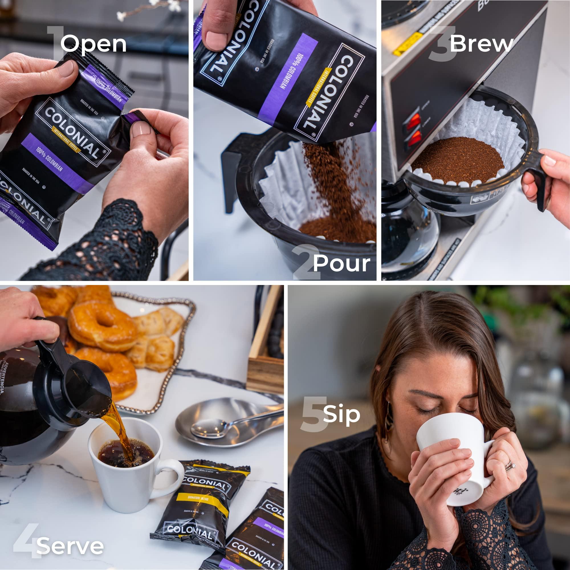 COLONIAL INTERNATIONAL COFFEE Colonial Coffee Packets, Pre Ground Coffee Packs, Assorted Variety Pack, Medium & Dark Roast Blends, Bulk Single Pot Bags for Drip Coffee Makers, (2.5 oz Bags, Pack of 12)