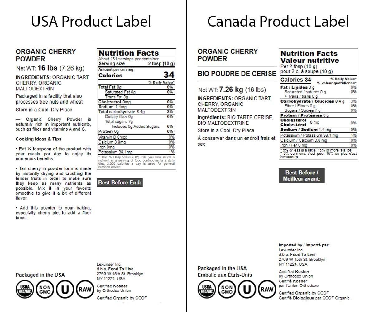 Food to Live Food to Live Organic Tart Cherry Powder, 16 Pounds Non-GMO, Raw, Kosher, Vegan Superfood, Bulk, Rich in Antioxidants, Great for Juices, Drinks, and Smoothies, Contains Maltodextrin