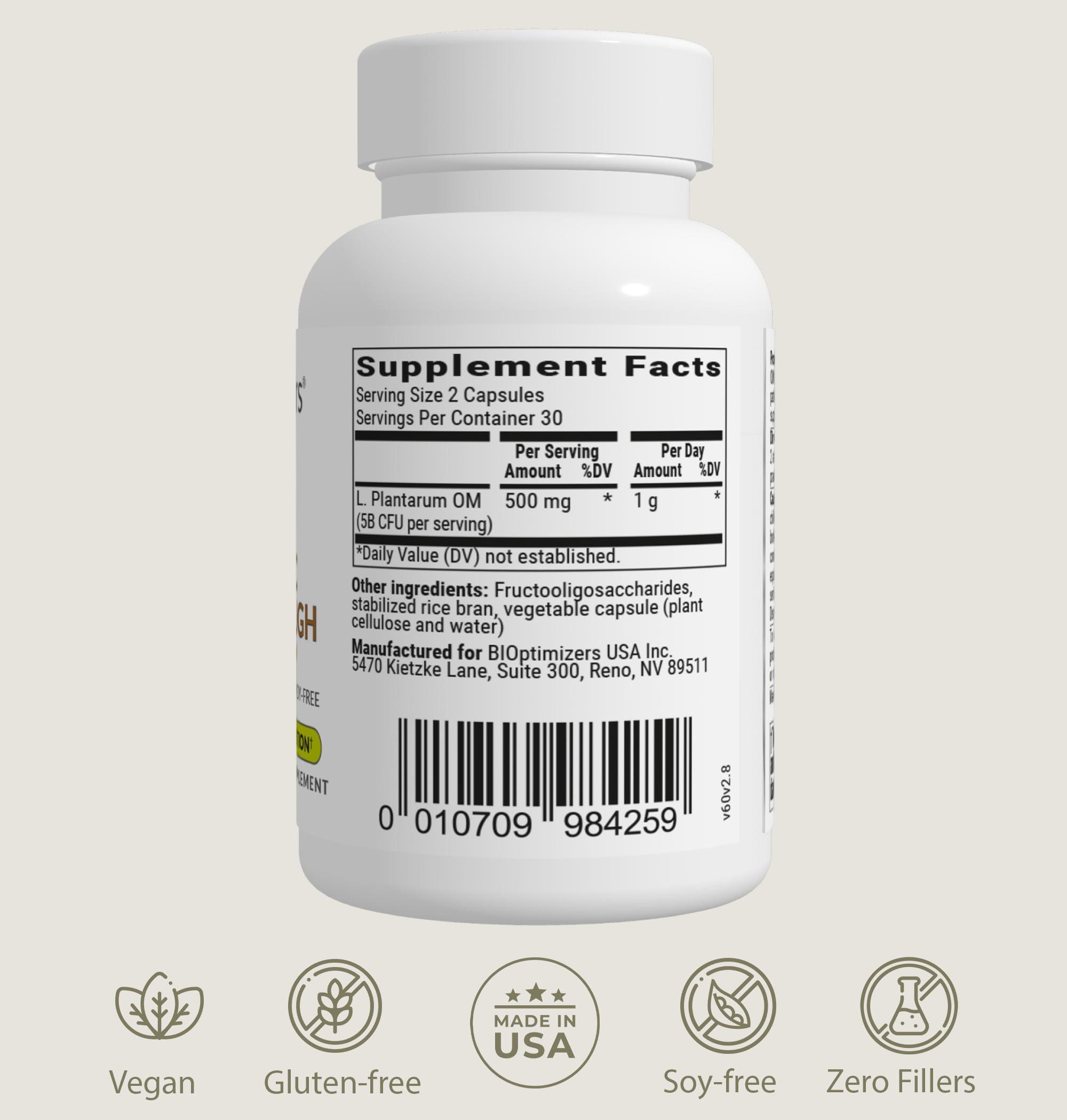 BiOptimizers BiOptimizers Probiotic Breakthrough, Proteolytic Prebiotics & Probiotics Supplement  Lactobacillus Plantarum OM for Immune, Bloating & Gut Relief Support, 60 Vegan Capsules