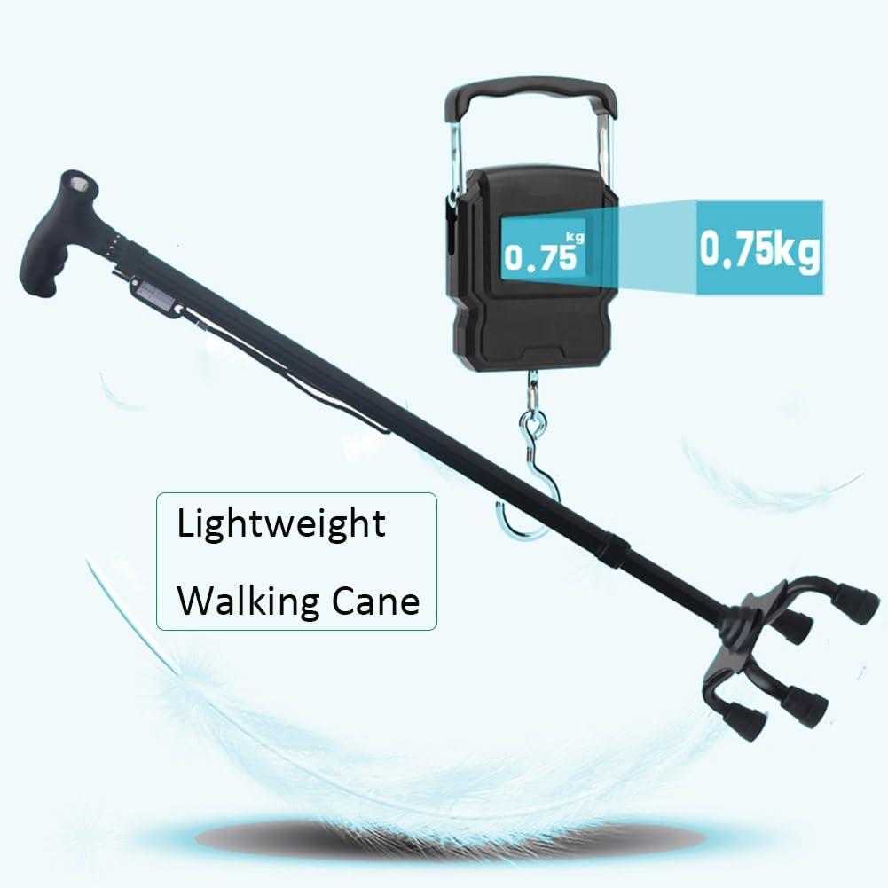 D Ger Store Quad Cane with with 4-Pronged Base, Adjustable Height Walking Stick, Load Capacity 220 lbs (Color : Black, Size : 73-95cm/28-37inch)