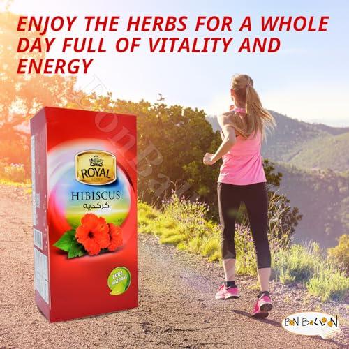 Egyptian Royal Natural Hibiscus Flower Tea Bags Pure Natural Dried Roselle Egyptian Herbal Caffeine Free Egypt Aswani Aswan Chai Hybiscus Hibscus Tea\'s Hibiscous Halal Kosher (20 Bags)