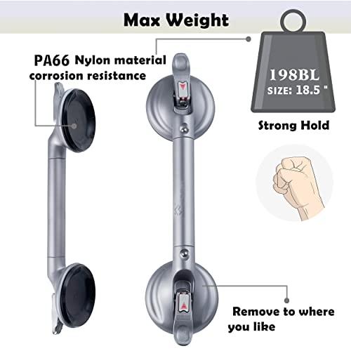 DAREN MEDICAL DAREN MEDICAL Heavy Duty Suction Shower Grab Bar - Toilet Bathroom Bathtub Safety - Shower Handles, Suction Cup Power Up to 250 LB, Perfect for Elderly Seniors(18.5 Inch, Gray Silver)