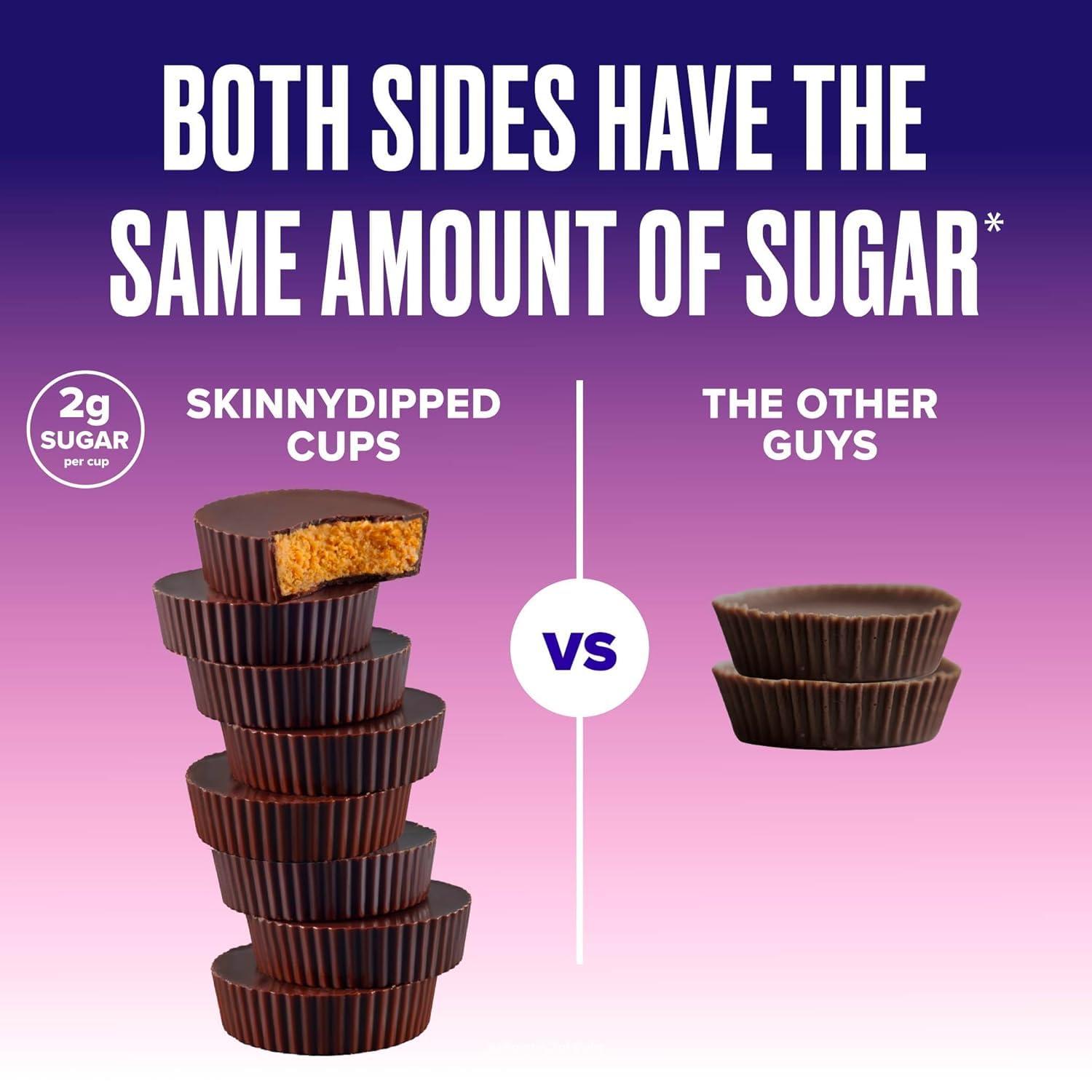 SKINNYDIPPED SkinnyDipped Dark Chocolate Peanut Butter Cups, 2g Sugar per Cup, Keto Friendly, No Stevia, Gluten Free, 3.2oz, 1 Pack (6 Cups Total)