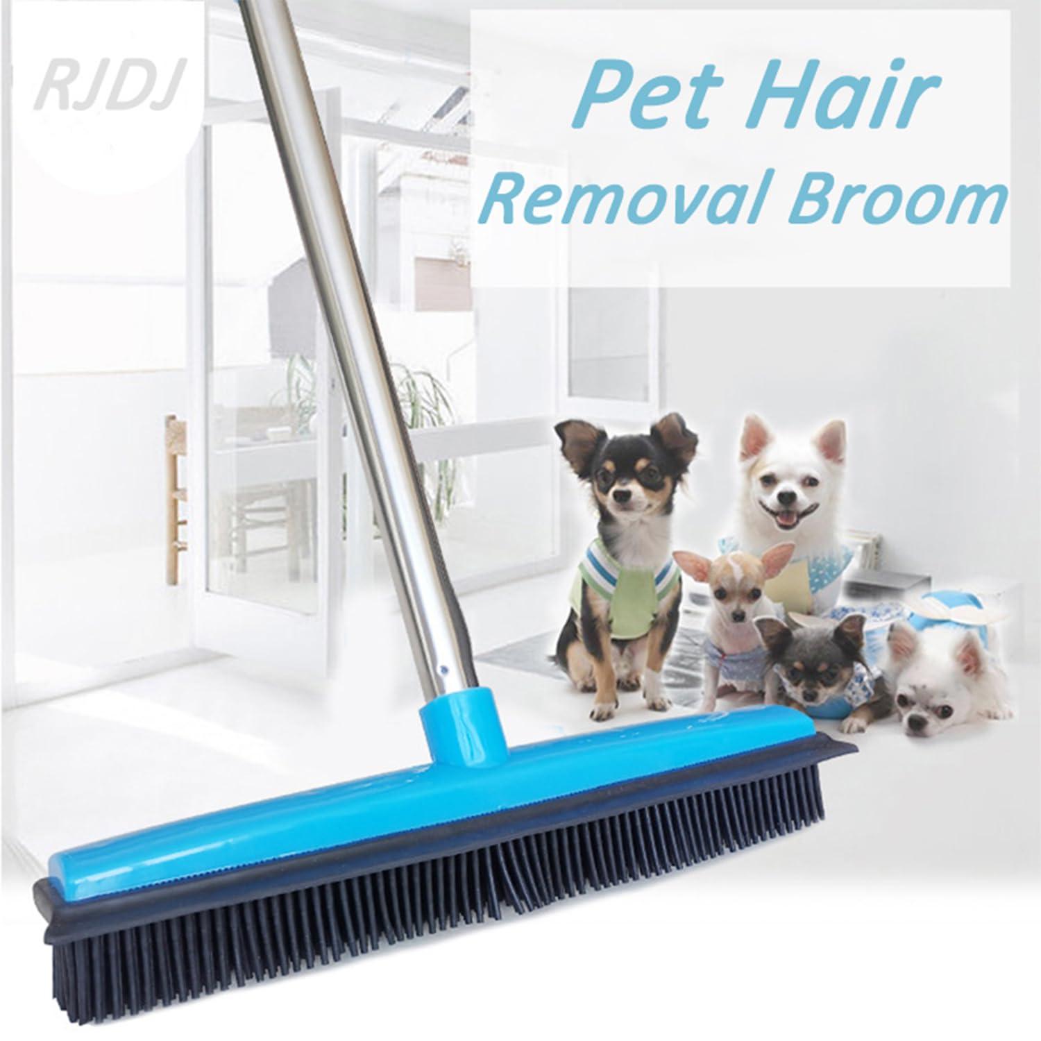 RJDJ Indigopetco Pet Hair Removal Broom, Pet Hair Removal Tool, Multi-Surface Squeegee Rubber Broom, Rubber Broom Pet Hair Remover, Extendable Pet Hair Remover Broom for Carpet, Mats,Couch (Black)