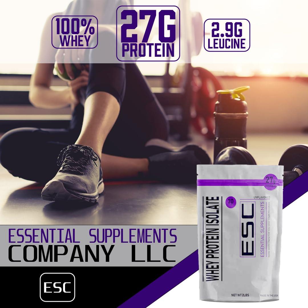 Essential Supplements Company Essential Supplements Company Pure Unflavored Whey Protein Isolate - 27g Protein per Serving - Versatile All-Purpose Protein Supplement