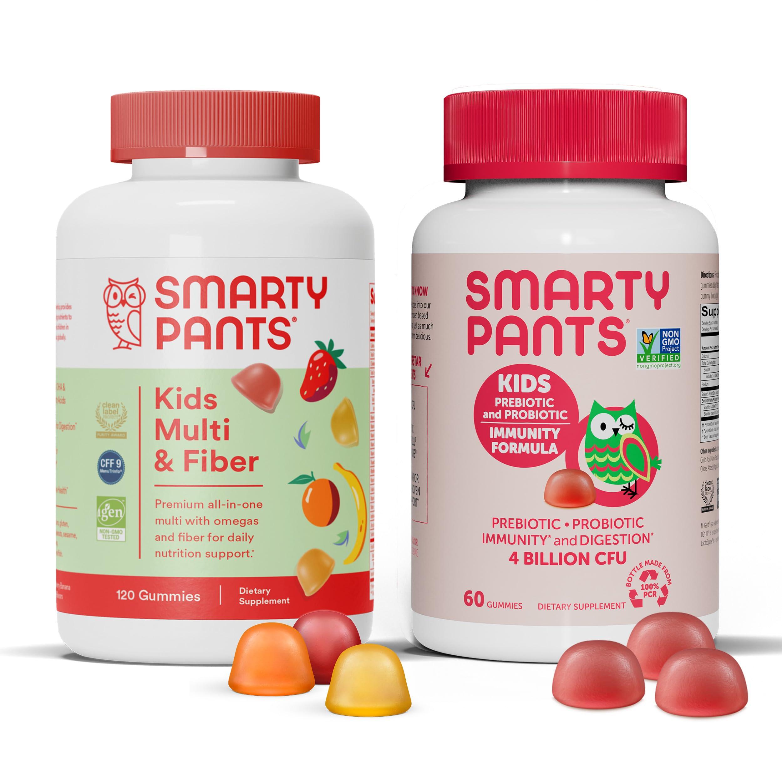 SmartyPants SmartyPants Kids Multivitamin Fiber Supplement Gummies and Probiotic Immunity Bundle: Omega 3 Fish Oil (EPA/DHA), Vitamin D3, C, Vitamin B12, B6, Digestive & Immune Support Supplement (30 Day Supply)