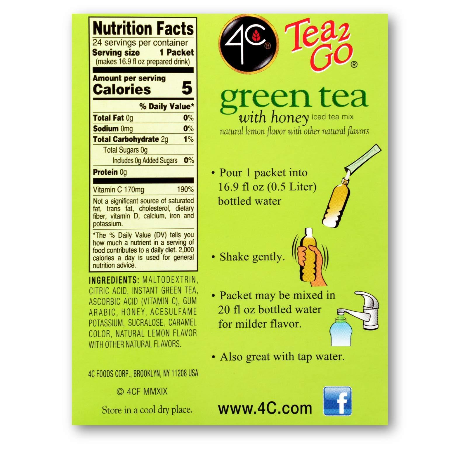 4C 4C Powder Drink Mix Packets, Green Tea 1 Pack, 24 Count, Singles Stix On the Go, Refreshing Sugar Free Water Flavorings