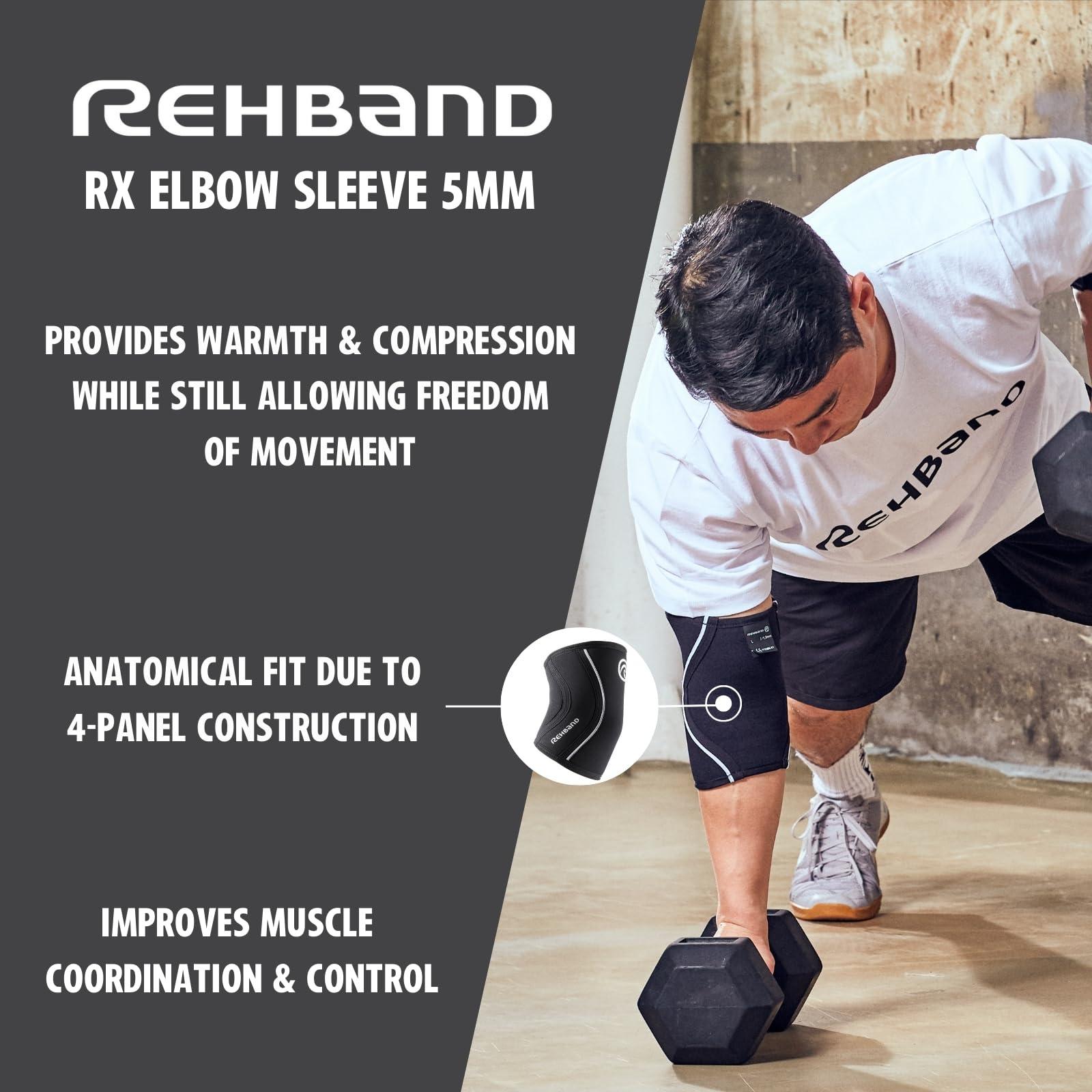 Rehband Rehband Elbow 5mm Compression Sleeve, Neoprene Elbow Sleeves for Weightlifting, Anatomical Design, Non-Slip & Close Fitting, Elbow Support Unisex, Colour:Carbon/Black - 1 Pair, Size:Medium