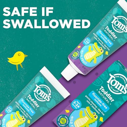 Tom's of Maine Tom\'s of Maine Fluoride-Free Toddler Training Toothpaste, Mild Fruit, 1.75 oz. 3-Pack (Packaging May Vary)