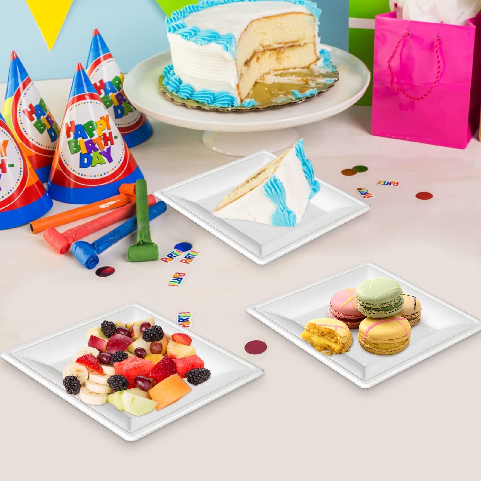 EcoAvance EcoAvance Square Paper Plates, 6 inch Paper Plates 100 Pack, Eco Friendly Compostable Dessert Plates, Small Disposable Plates for Party Wedding, White Paper Plates Sturdy