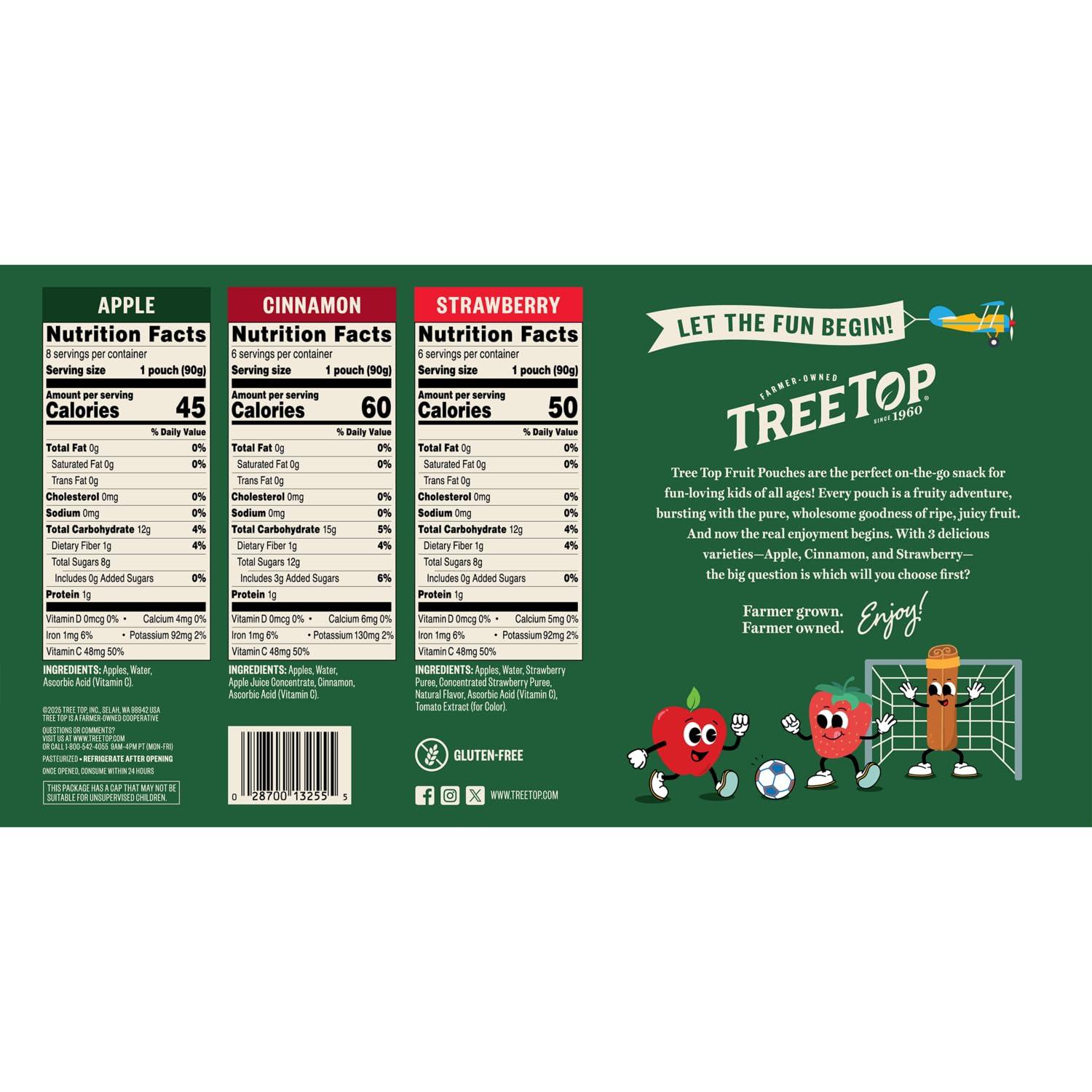 Tree Top Tree Top Apple Sauce Pouches Variety Pack, Apple, Strawberry, Cinnamon, 3.2 oz. each (Pack of 20)