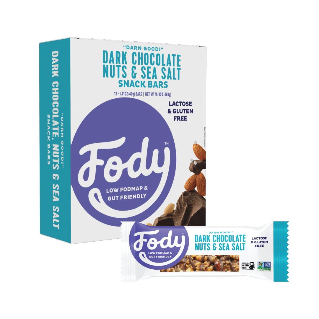 FODY Food Co Fody Foods Vegan Protein Nut Bars, Dark Chocolate Nuts and Sea Salt Flavor, 6g Protein per Bar, Low Fodmap Certified, Sensitive Recipe, Gut & IBS Friendly, 12 Count